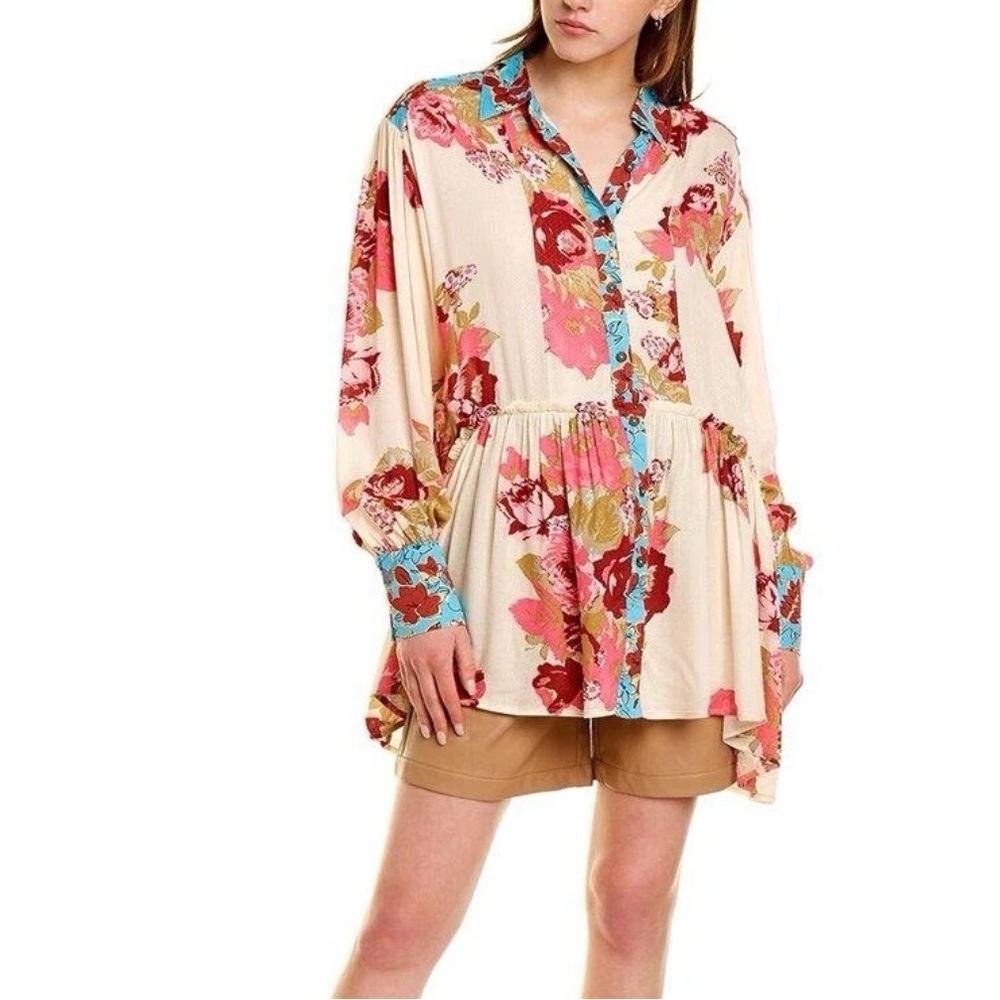 Free People Brunch A Bunch Boho Tunic Shirt In Light Combo Size Extra Small